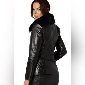 NEW Vintage Y2K Outbrook Genuine Leather Jacket w/ Plush Fur Collar Winter Cozy